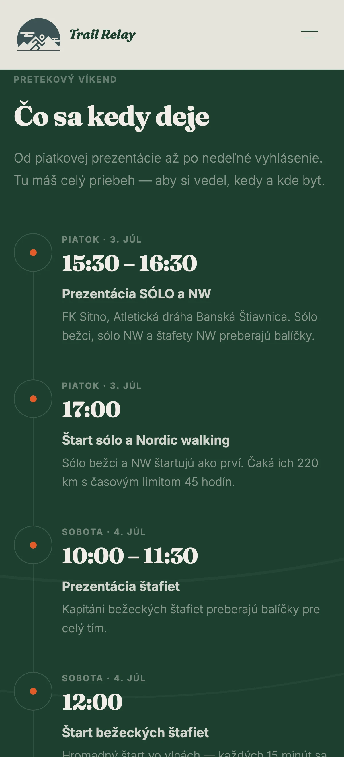 Trail Relay - 220 km štafetový beh Banská Štiavnica - Vyšehrad mobile